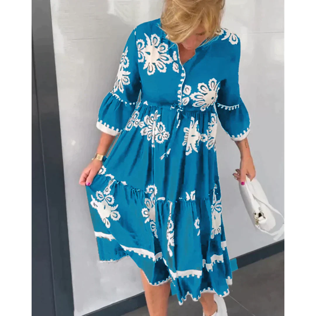 Greta - Flowered Dress With 3/4 Sleeves