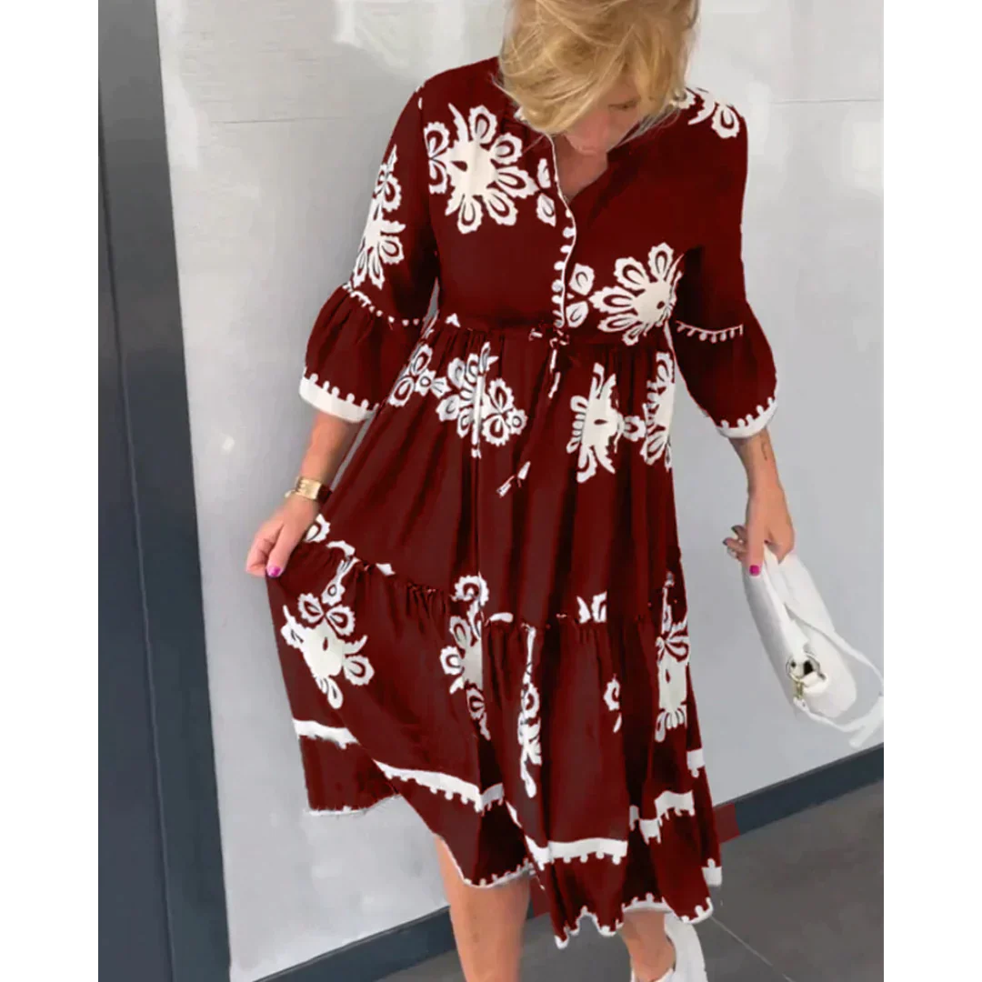 Greta - Flowered Dress With 3/4 Sleeves