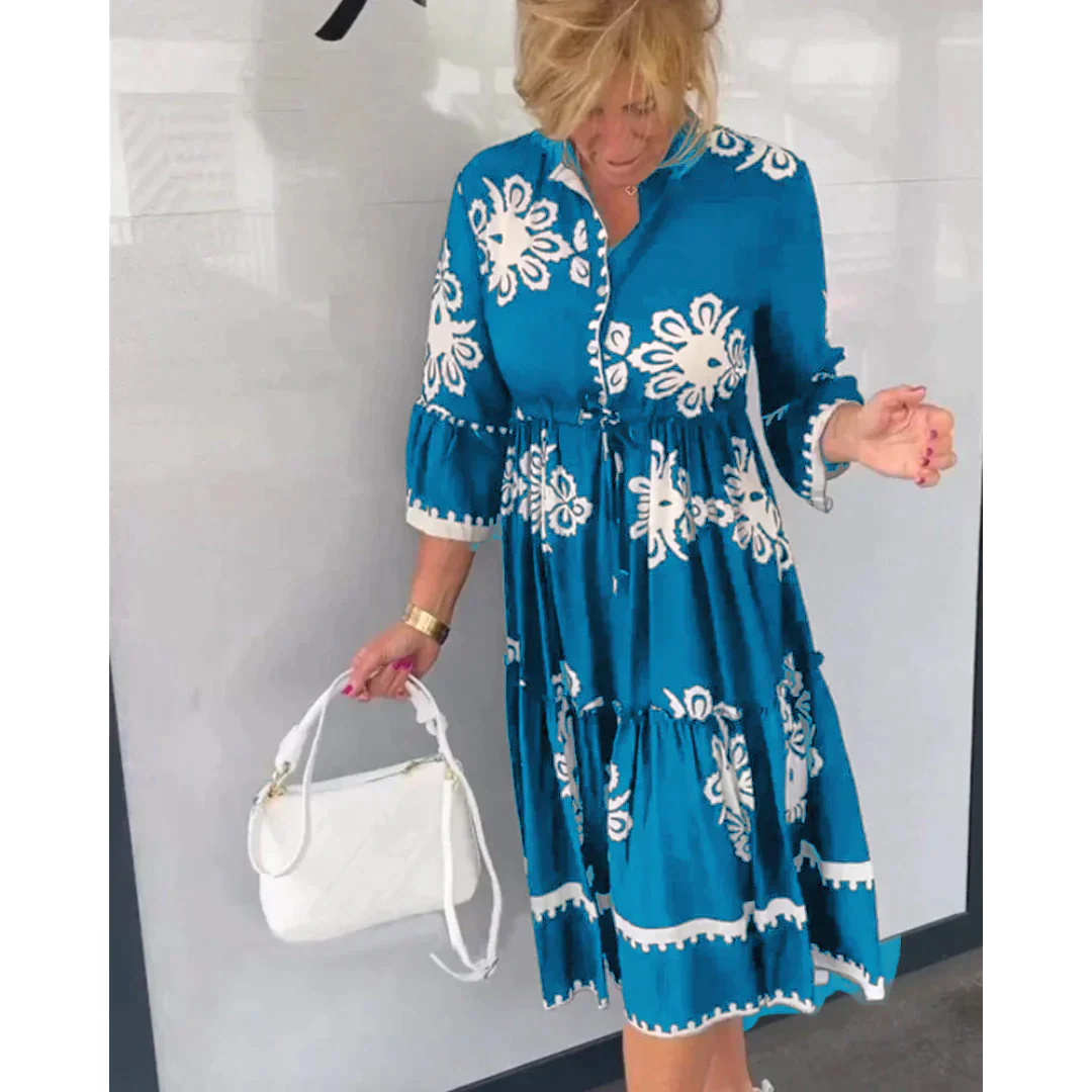 Greta - Flowered Dress With 3/4 Sleeves